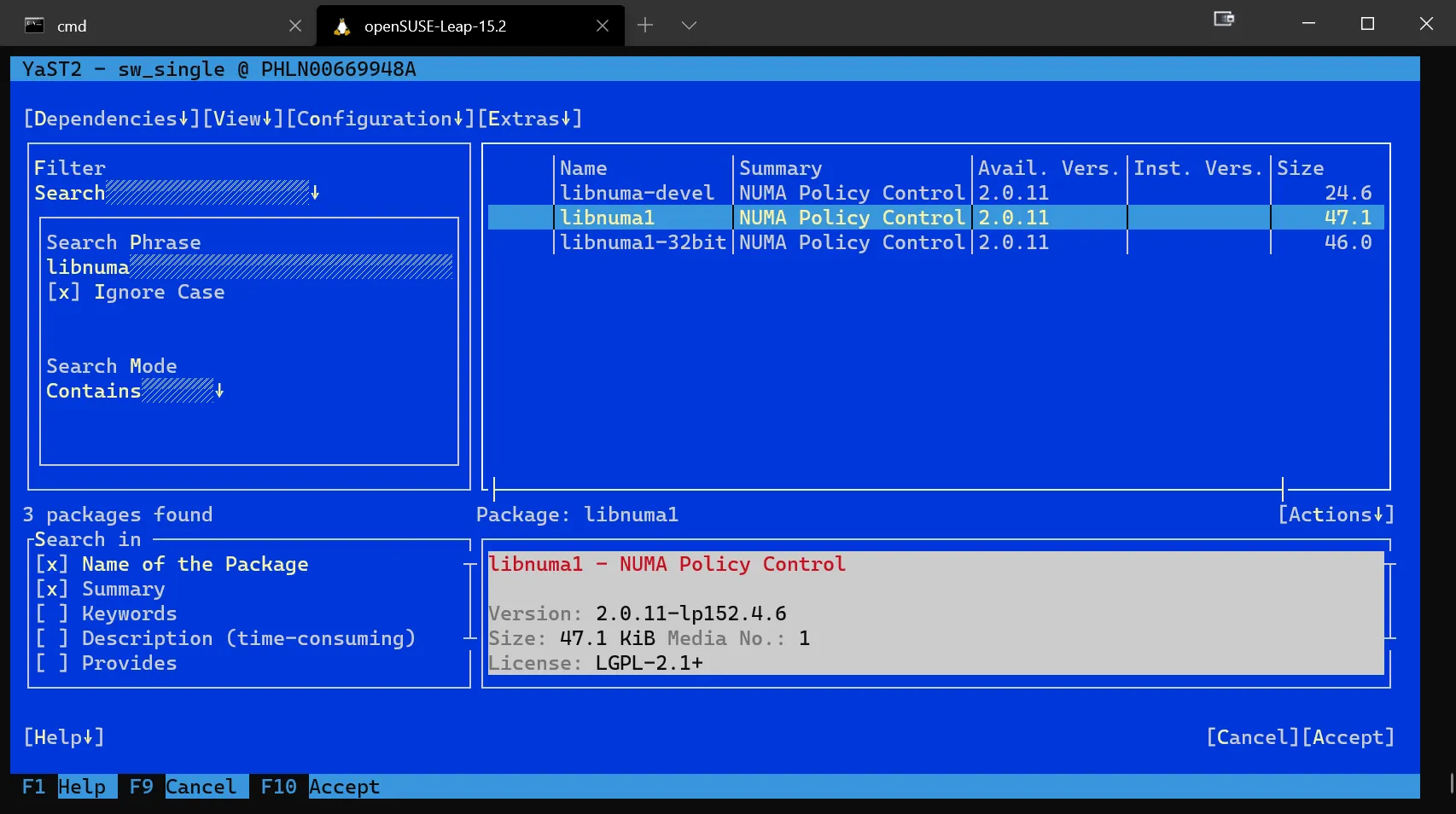 Zurück zu YaST2 für libnuma