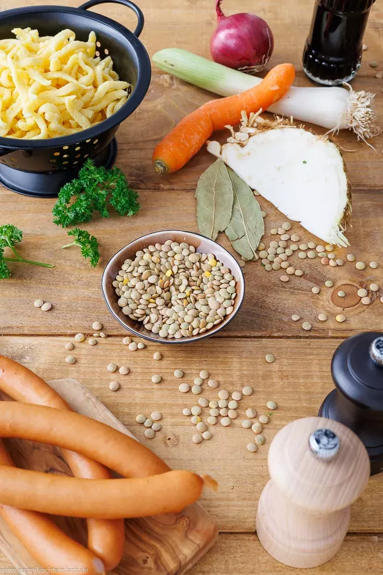 Zutaten für Schwäbische Linsen mit Spätzle: Alles, was Sie für den deftigen Genuss brauchen
