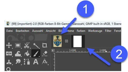 Zwei offene Dateien in GIMP