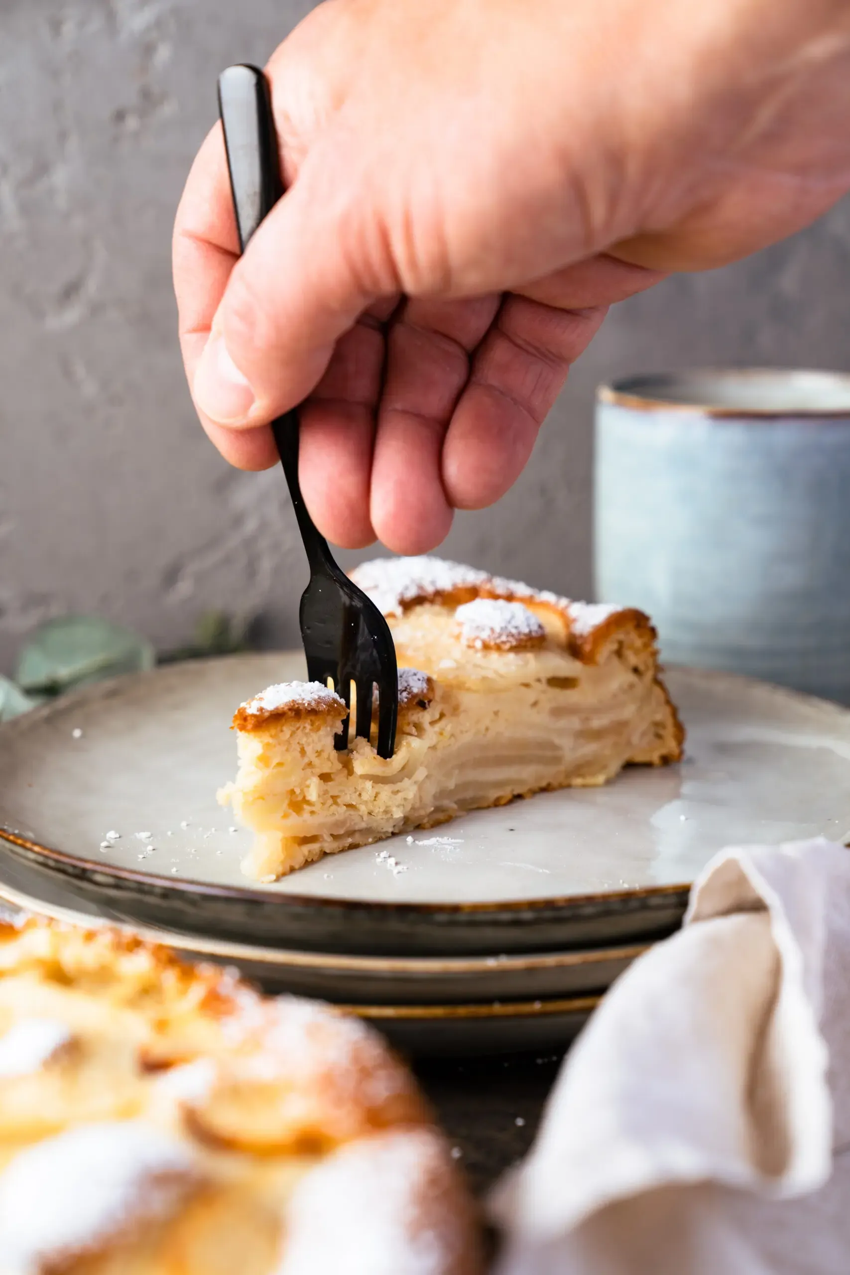 Luftiger Apfelkuchen mit wenig Zucker. Einfaches Familienrezept.