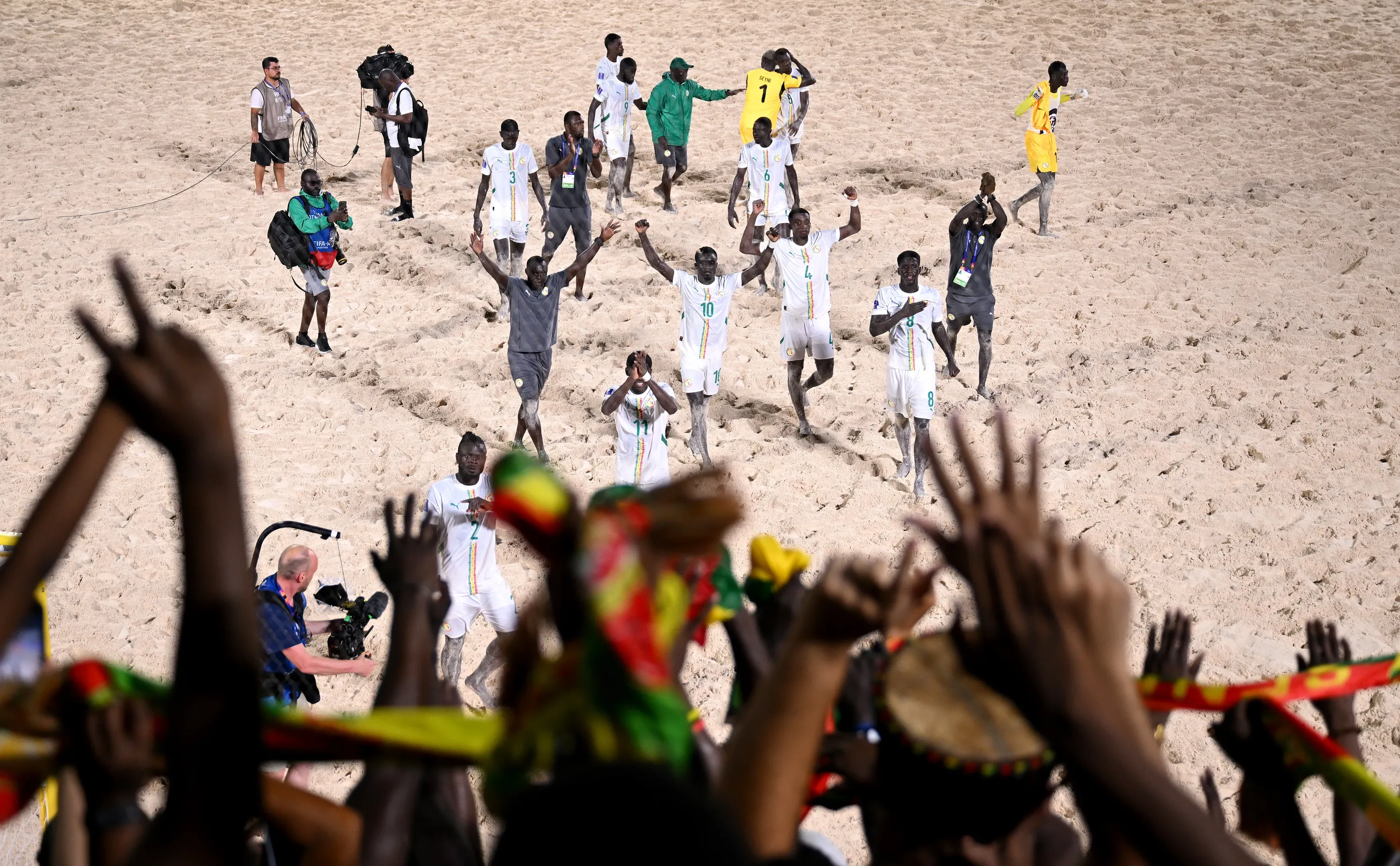 Players of Senegal celebrate