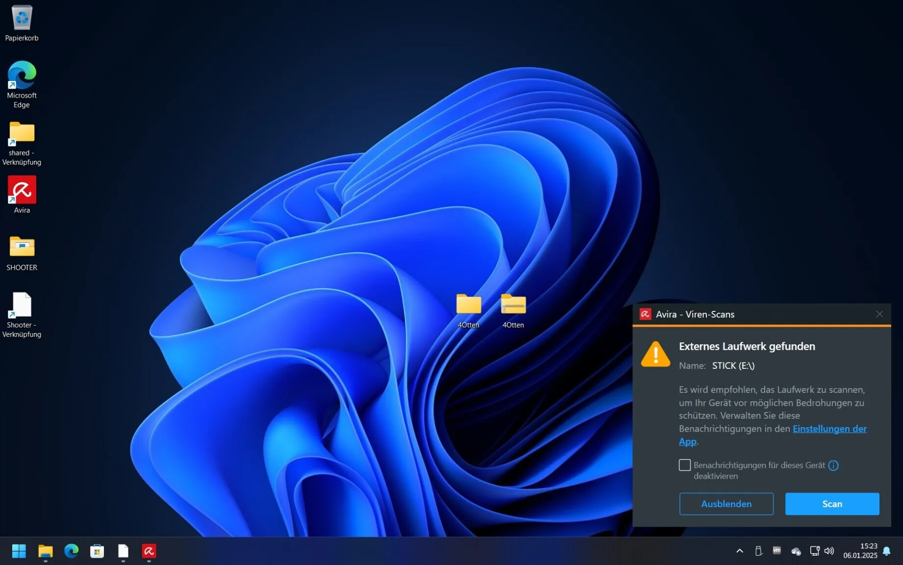 Avira Prime Benutzeroberfläche mit Scan-Angebot für USB-Sticks