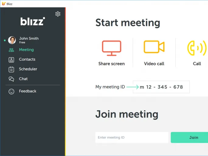 Benutzeroberfläche des Hauptfensters von Blizz by Teamviewer