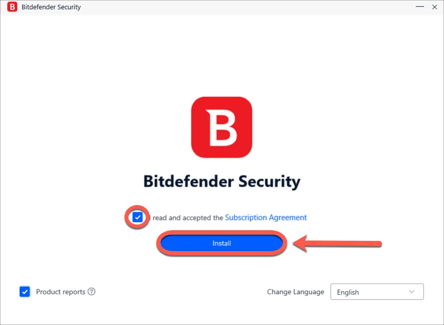 Bitdefender unter Windows installieren – Abonnementvereinbarung