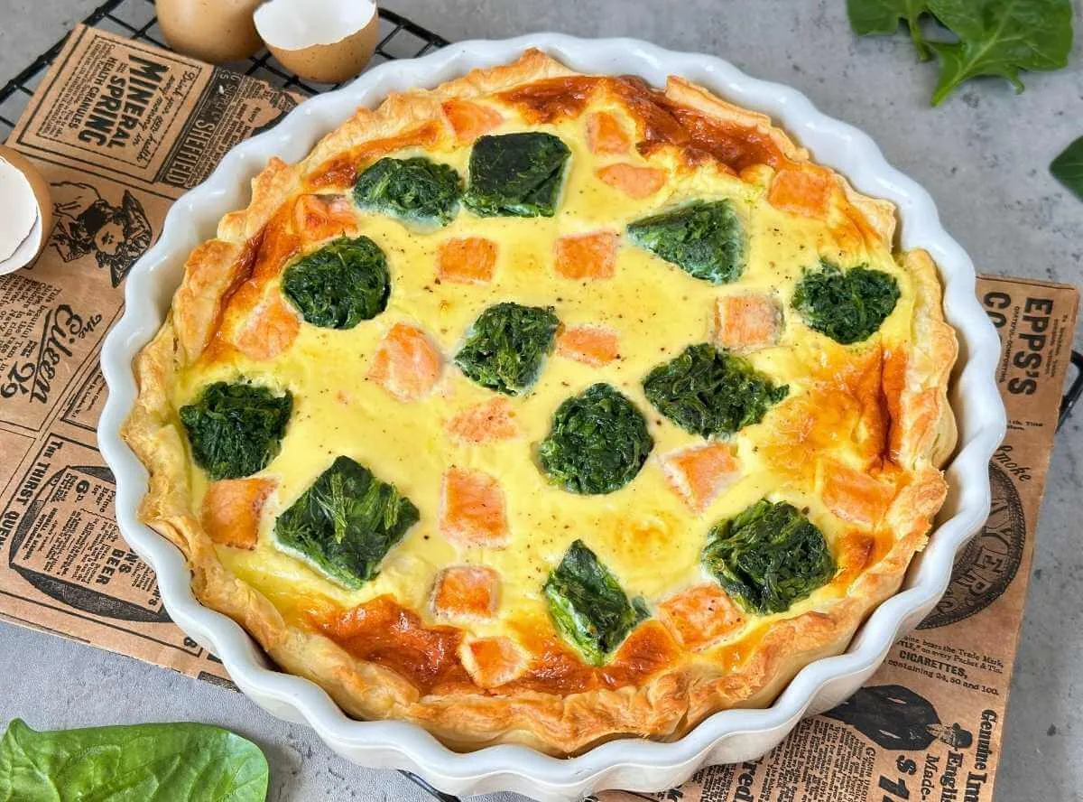 Blätterteig Quiche mit Spinat und Lachs