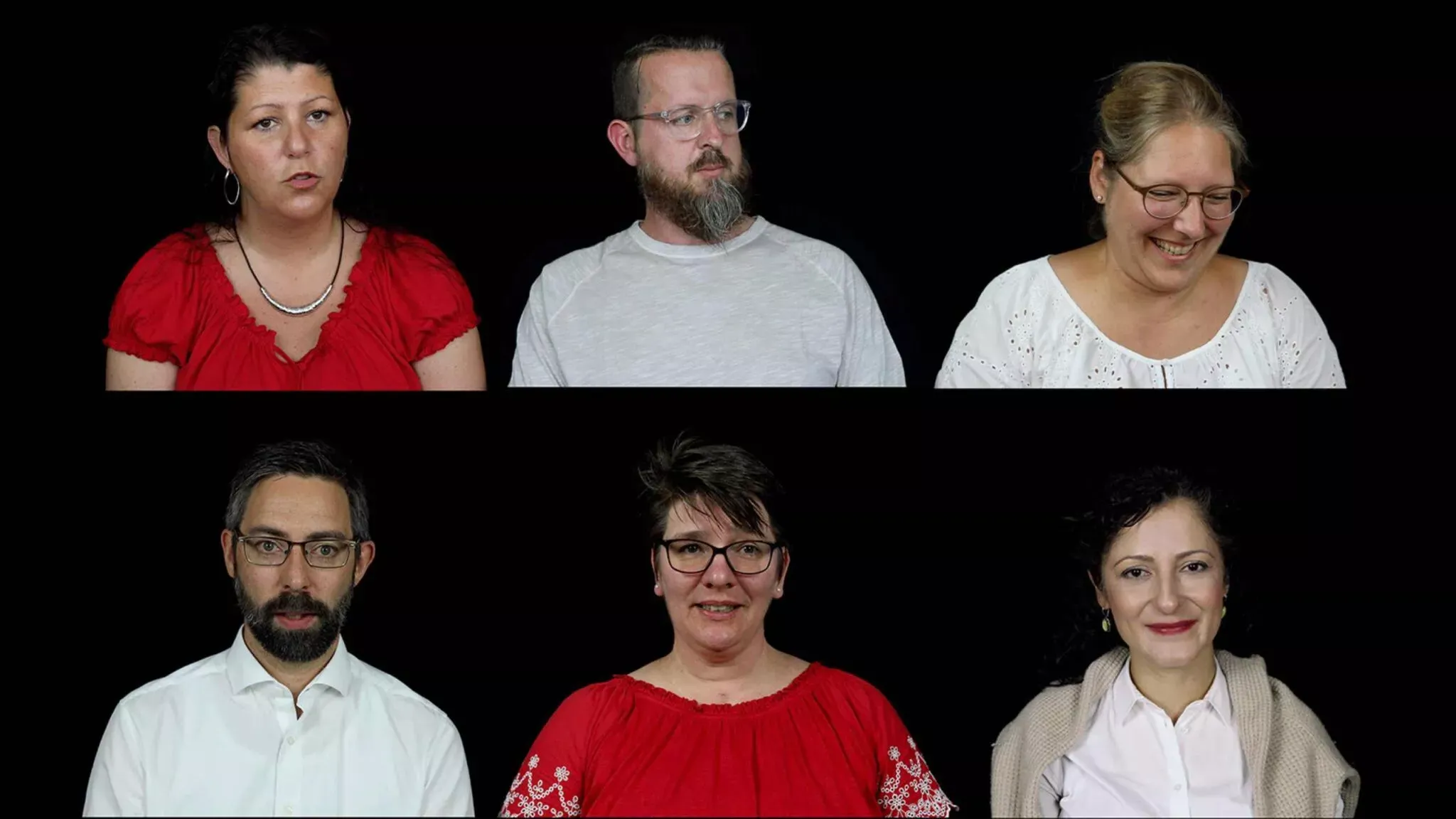 Collage von Personen der "Generation 1975" vor dunklem Hintergrund