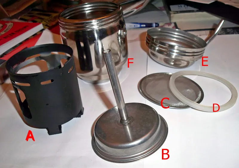 Der Esbit Kaffeezubereiter in seinen Einzelteilen