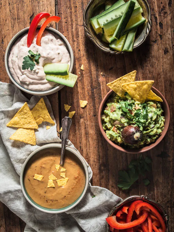 Drei vegane Dips für Tacos, Tortillas und Nachos