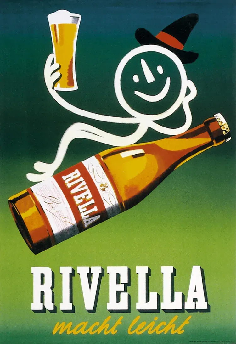 Eine historische Rivella-Werbung aus dem Jahr 1956, die das Getränk bewirbt