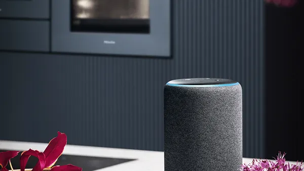 Eine Person, die ein Küchengerät per Sprachbefehl steuert