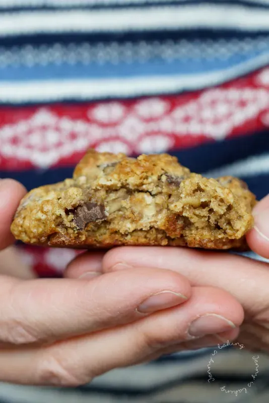 Frisch gebackene Schoko-Haferkekse auf einem Gitterrost