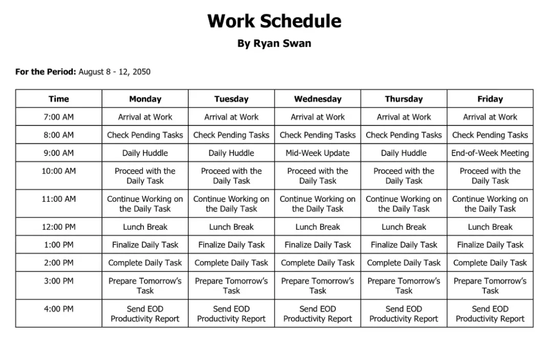 Google Docs Arbeitsplan Vorlage zur effizienten Wochenplanung