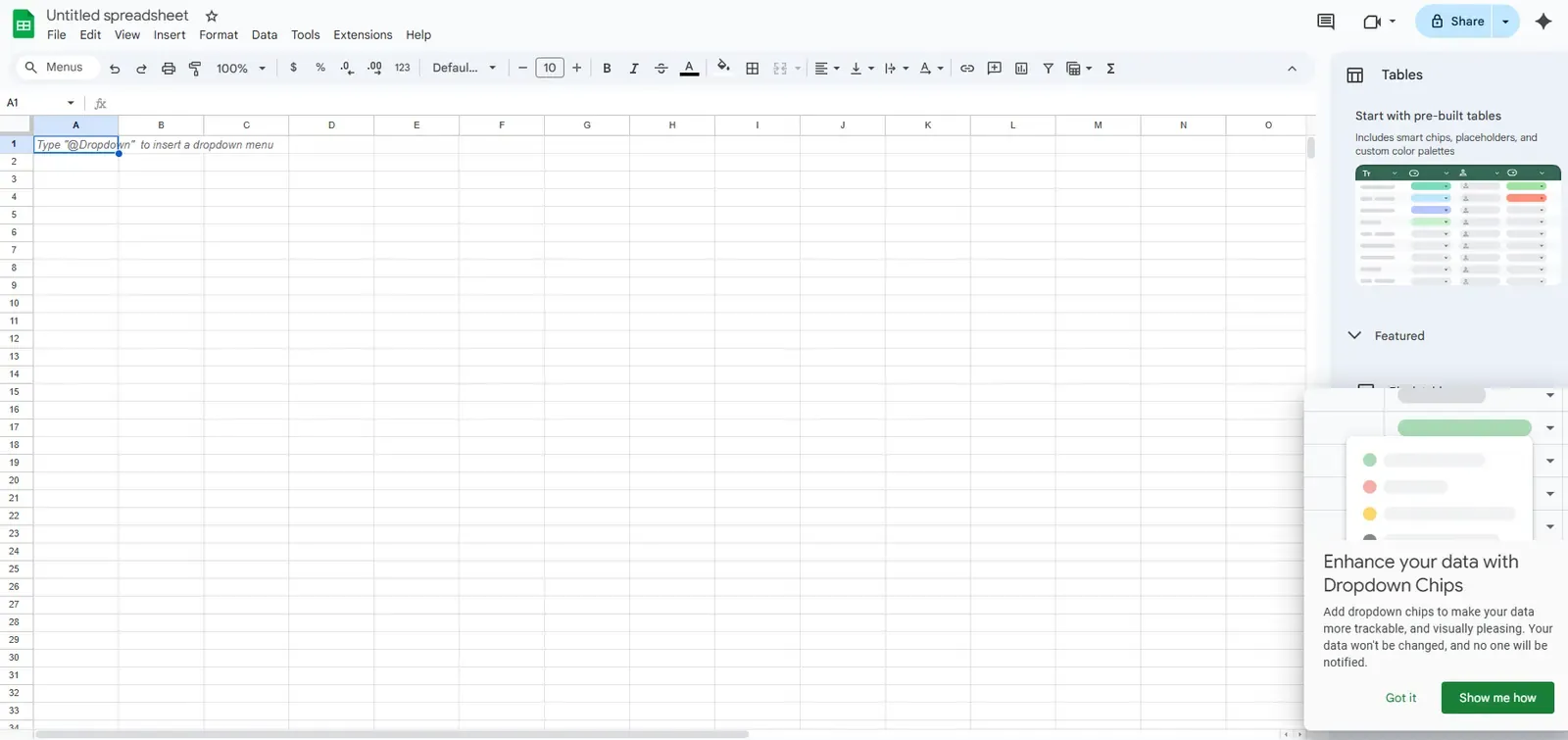Google Sheets Interface mit markiertem Explore-Tool