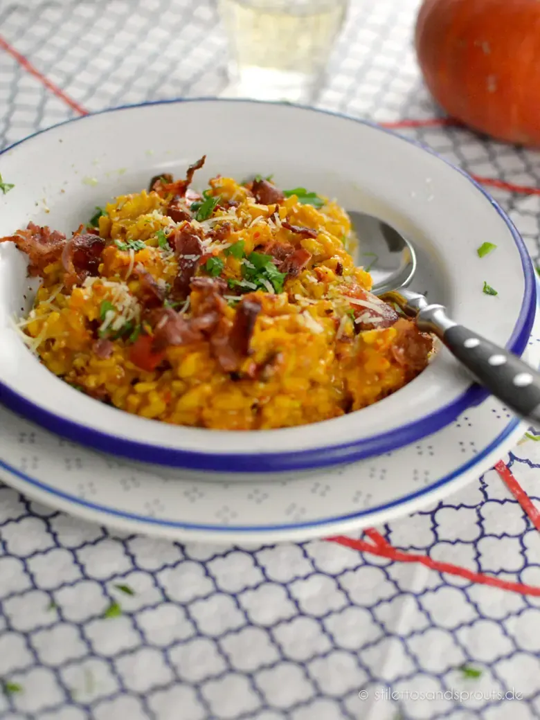 Kürbis Risotto mit Bacon