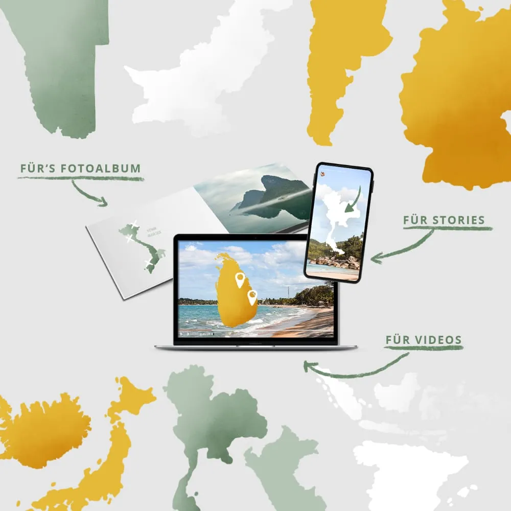 Länderkarten Umrisse zum Erstellen von Reisevideos und Fotoalben