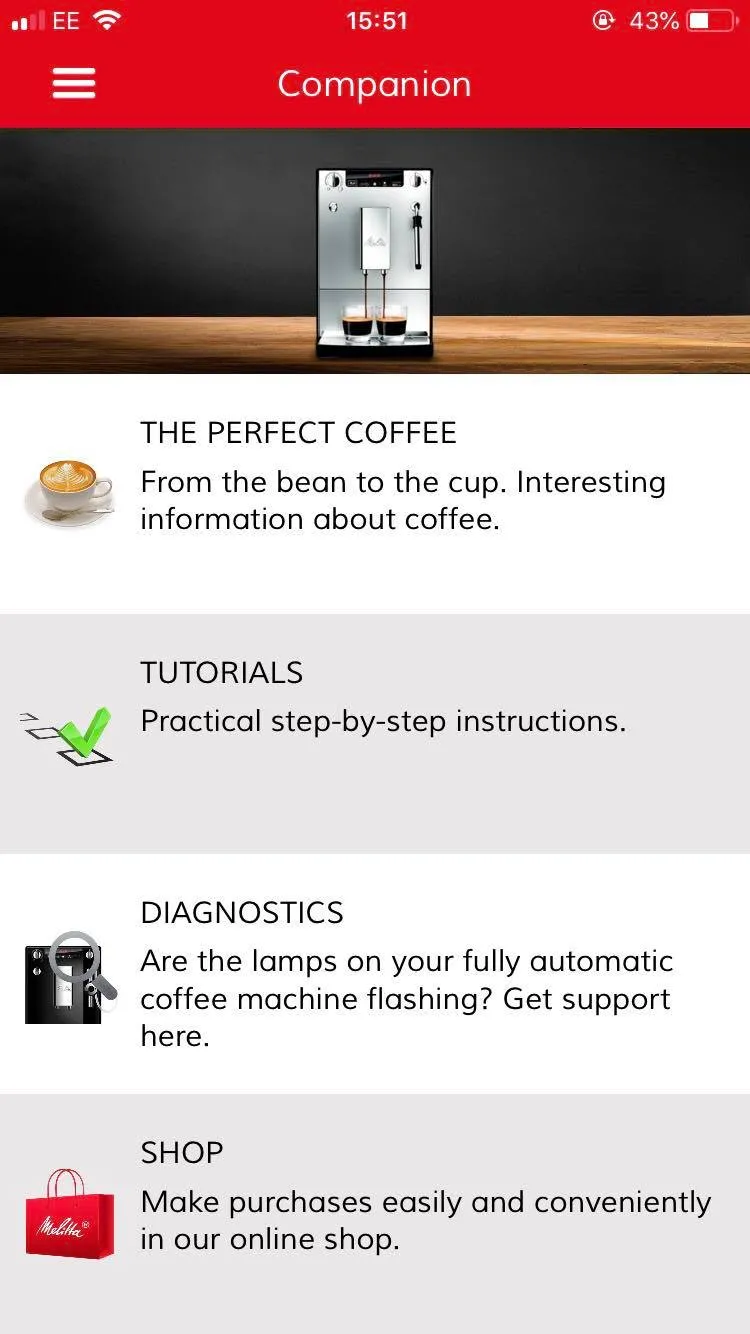 Melitta Purista Bedienfeld mit App-Anzeige
