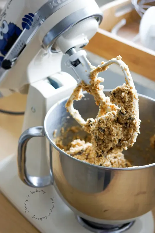 Nahaufnahme von Schoko-Haferkeksen im Backblech