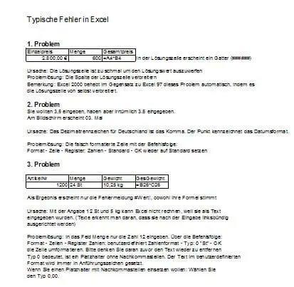 Probleme und Fehler von Anfängern in Excel