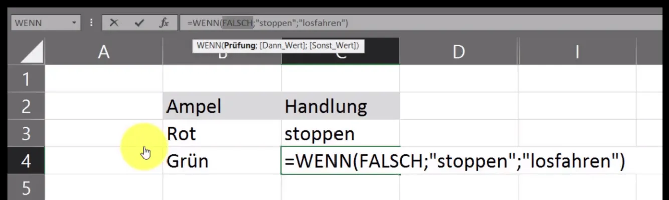 Überprüfung der Bedingung FALSCH