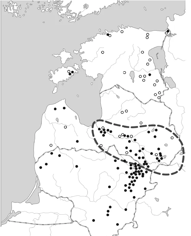 Verteilung befestigter Siedlungen im östlichen Baltikum in der Spätbronze- und Früheisenzeit