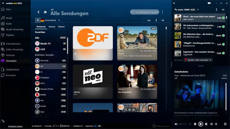 Alle verfügbaren Sendungen in Audials One 2022
