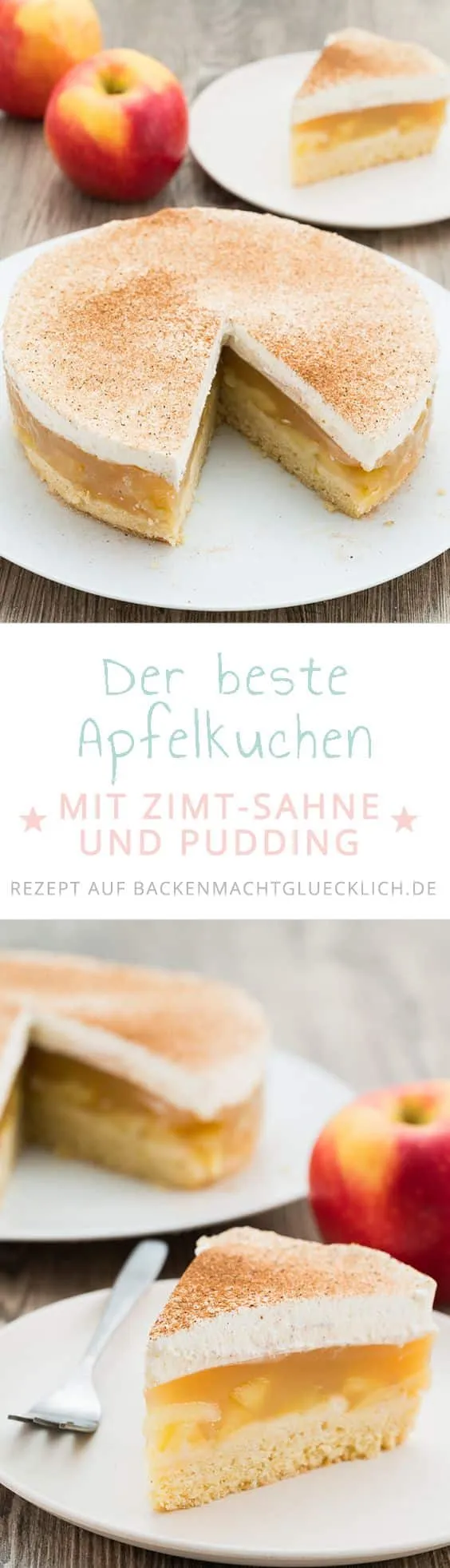 Apfel-Sahne-Torte mit Pudding und Mürbeteig