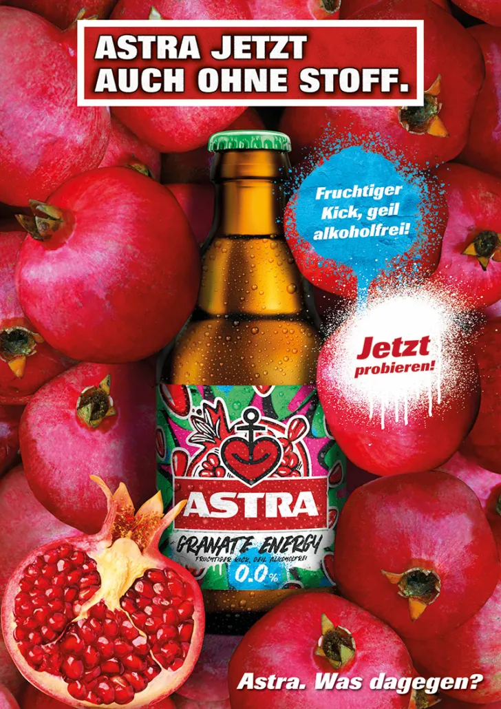 Astra Granate Energy 0.0% - alkoholfreier Biermix mit Granatapfel und Energy-Kick