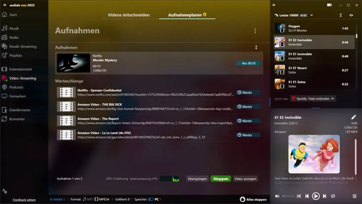 Audials One 2022 Aufnahmeplaner für Videos