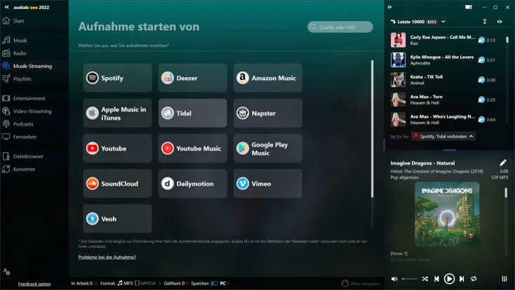 Audials One 2022 Musik-Streaming-Aufnahme