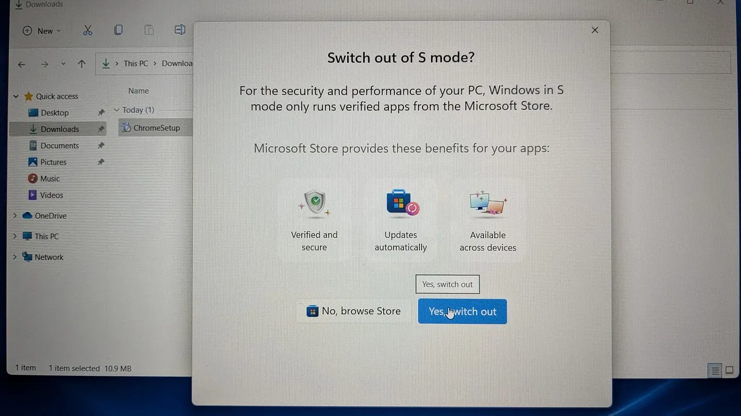 Aufforderung zum Verlassen des S-Modus in Windows 11