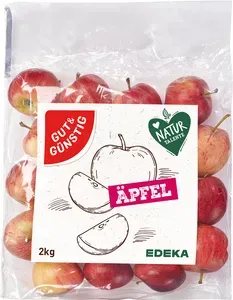 Auswahl an frischem Obst und Gemüse, darunter Äpfel und Brokkoli