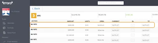Auswahl eines spezifischen Krypto-Trades