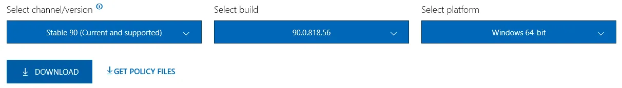 Auswahl von Kanal, Build und Plattform für den Download