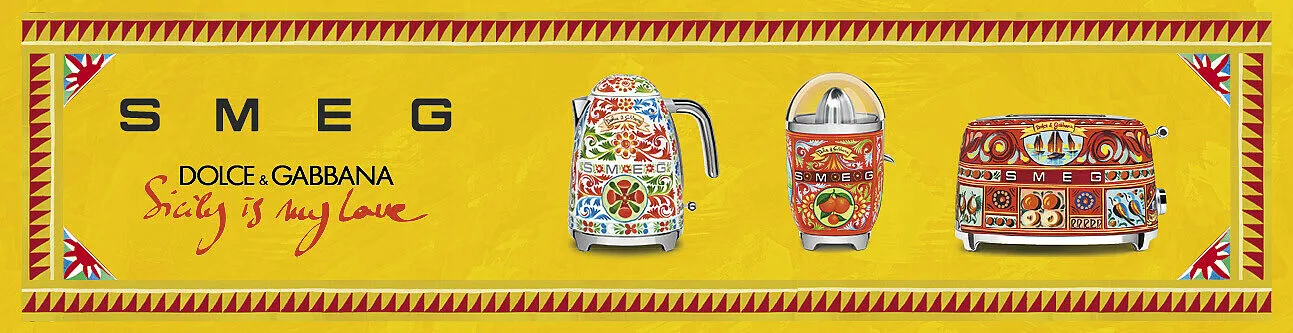 Banner des Smeg "Sicily Is My Love" Kollektion Toasters mit sizilianischen Motiven
