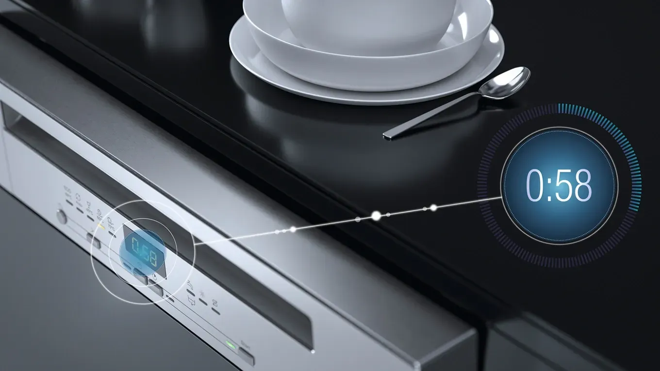 Bedienleiste am Miele Geschirrspüler mit einer Grafik für das Spülmaschinen-Kurzprogramm