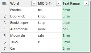 Beispiel für die Fehlermeldung bei falscher Bereichsdefinition