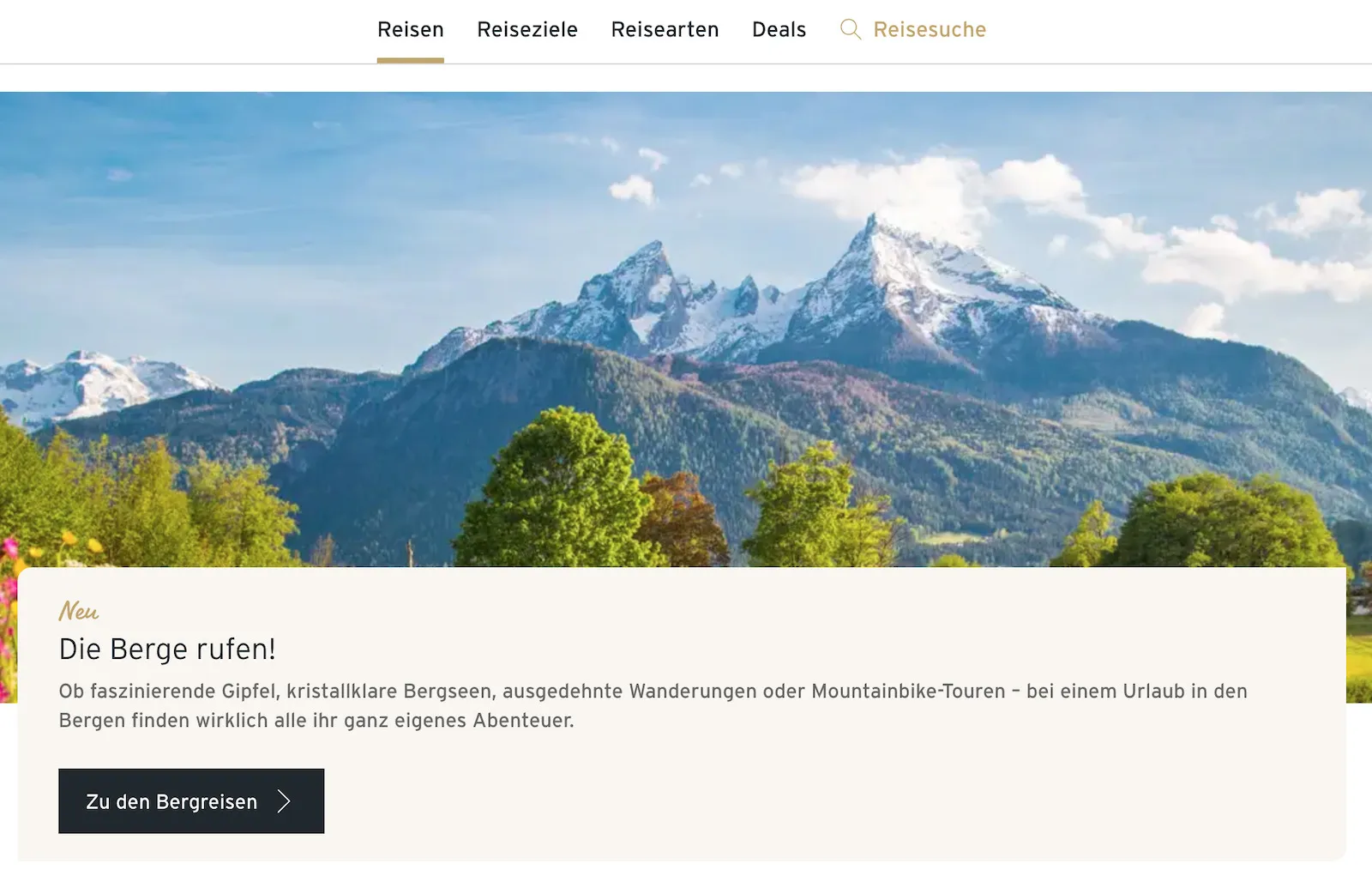 Beispielhafte Startseite von Tchibo Reisen