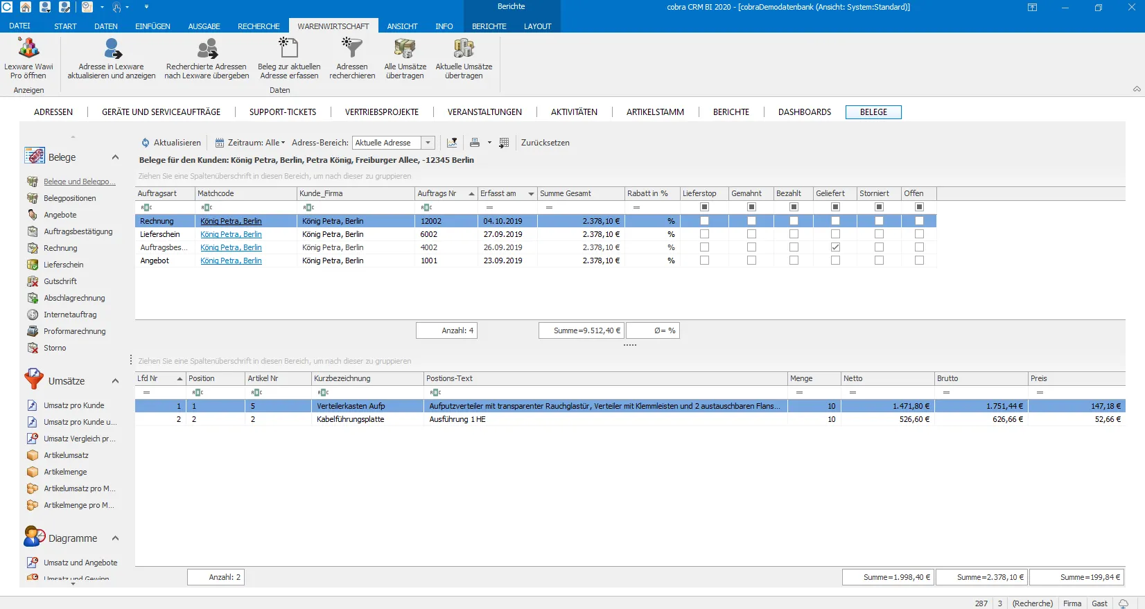 Belegverwaltung und -anzeige direkt in cobra CRM