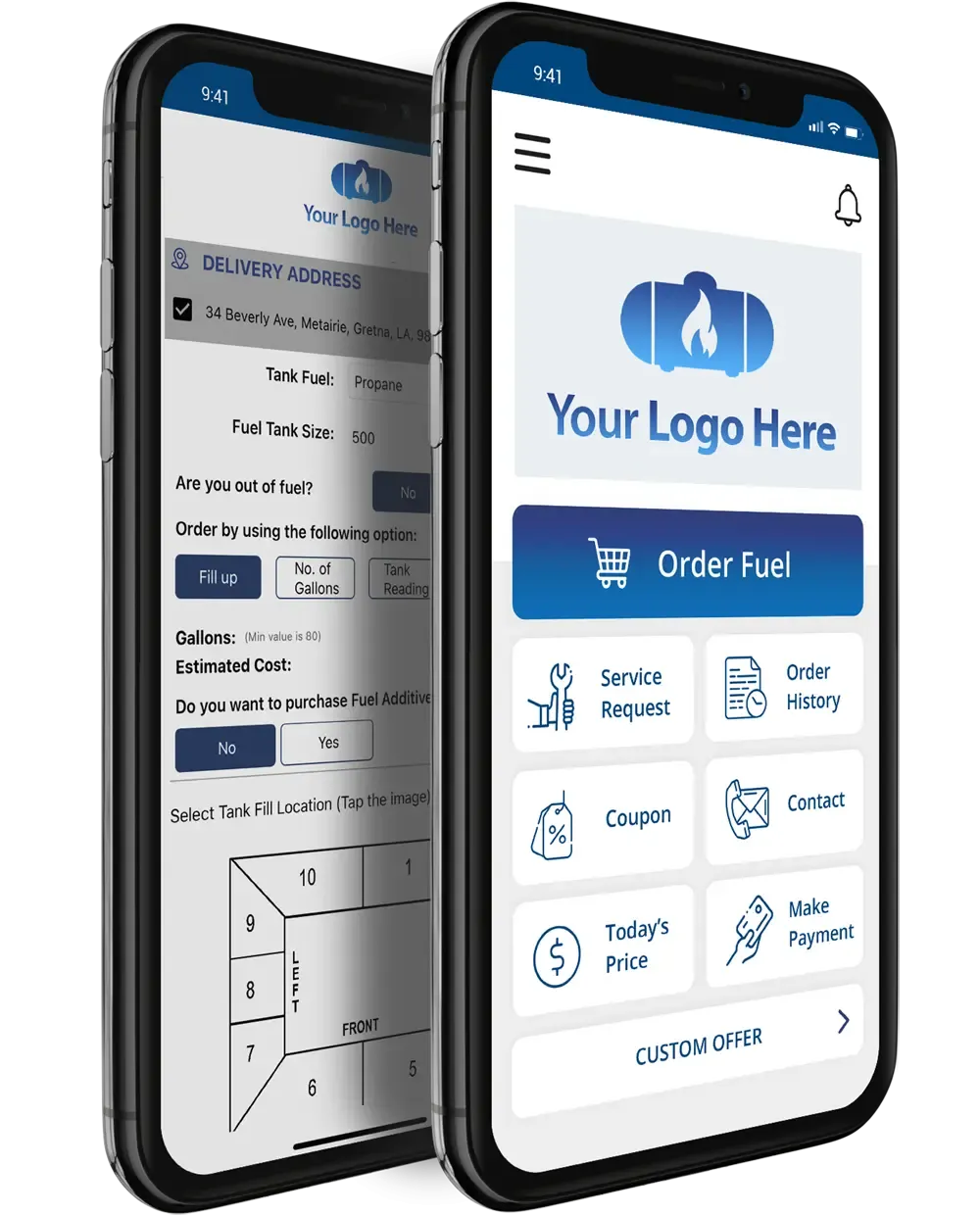 Benutzeroberfläche der maßgeschneiderten Kraftstoff-App