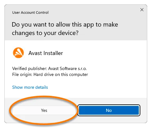 Bestätigung der Benutzerkontensteuerung mit "Ja"