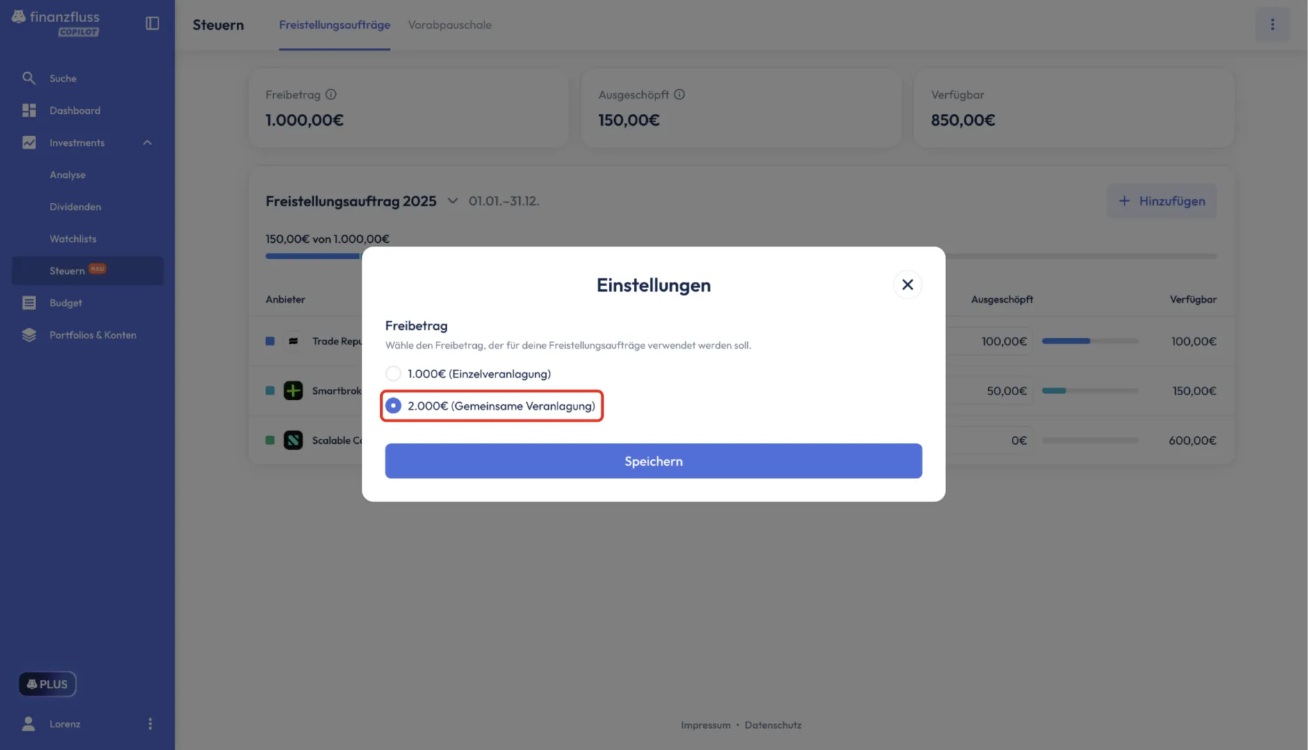 Bestätigung der gemeinsamen Veranlagung im Copilot