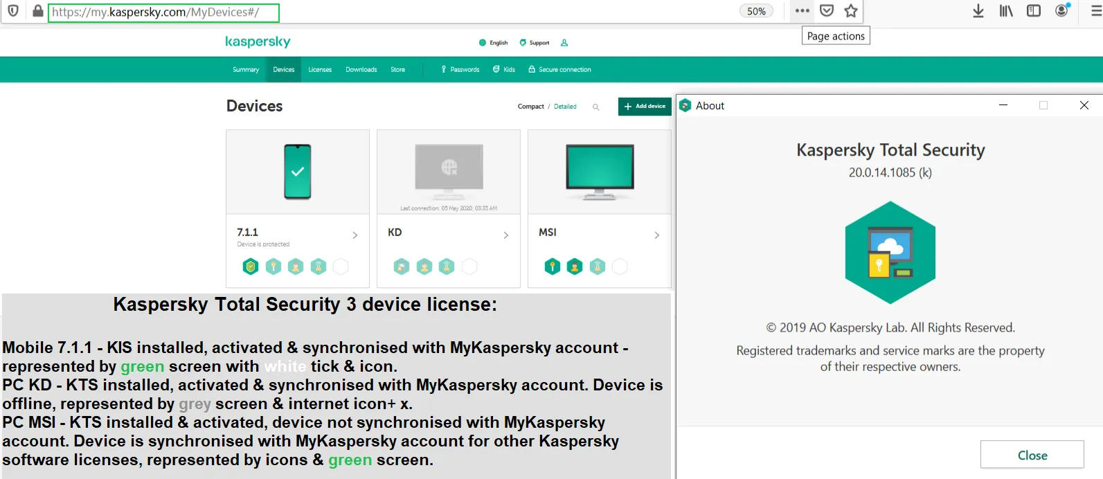 Bildschirmansicht des Kaspersky-Schutzstatus