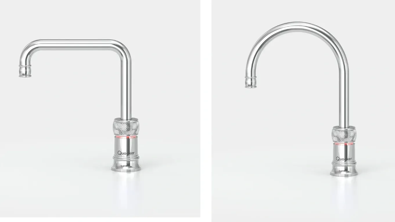 bildvergleich vom quooker classic nordic wasserhahn in eckig und rund