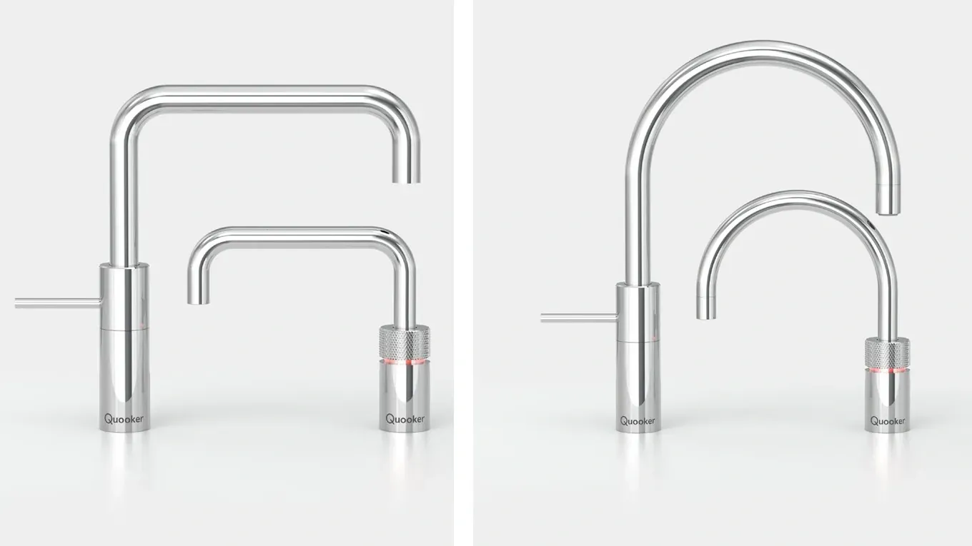 bildvergleich vom quooker nordic twintabs wasserhahn in eckig und rund