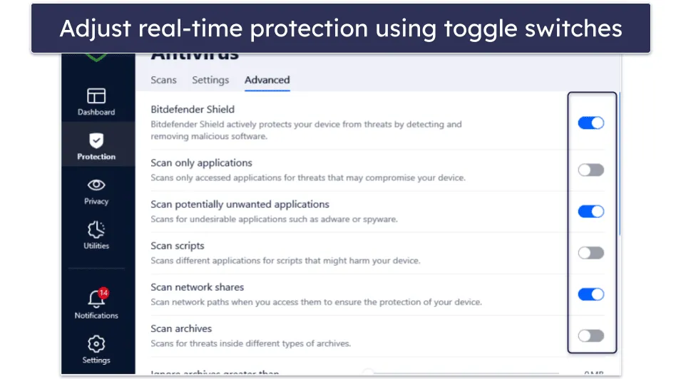 Bitdefender Desktop-Dashboard mit einfacher Navigation