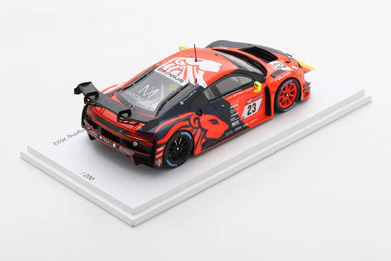Blick auf das Dach und die Seitenlinie des Audi R8 LMS GT3 Evo II #23 Modellautos