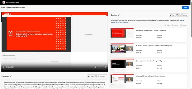 Blick auf die Benutzeroberfläche von Adobes interaktiven Webinaren mit GenAI-Funktionen