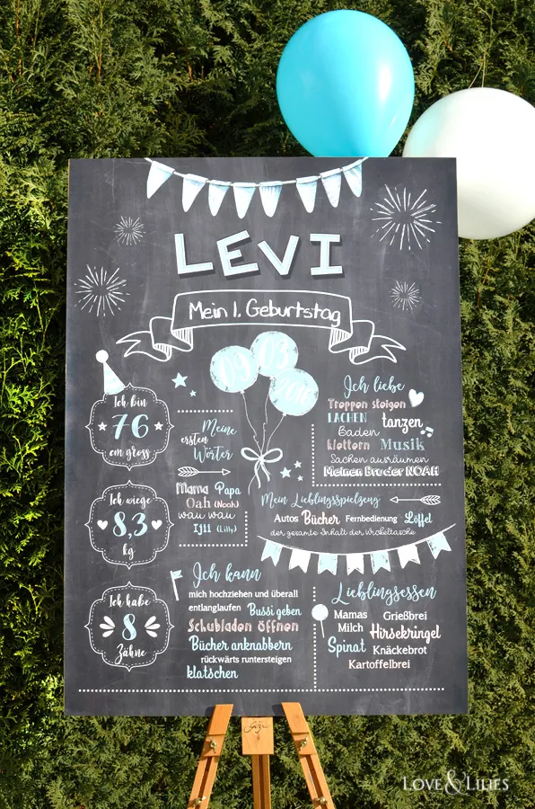Chalkboard zum 1. Geburtstag, Erhältlich in verschiedenen Formaten bei LoveAndLilies.de