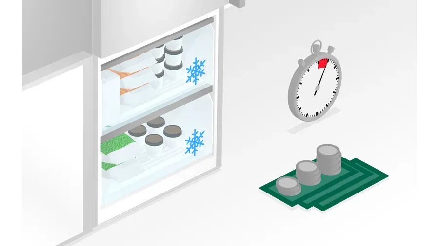 Der Innenraum eines Bosch Gefrierschranks mit NoFrost-Technologie, frei von Eisbildung