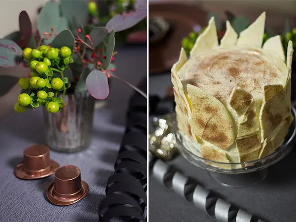 Detailansicht der Neujahrstorte mit zarten Schokoladensplittern